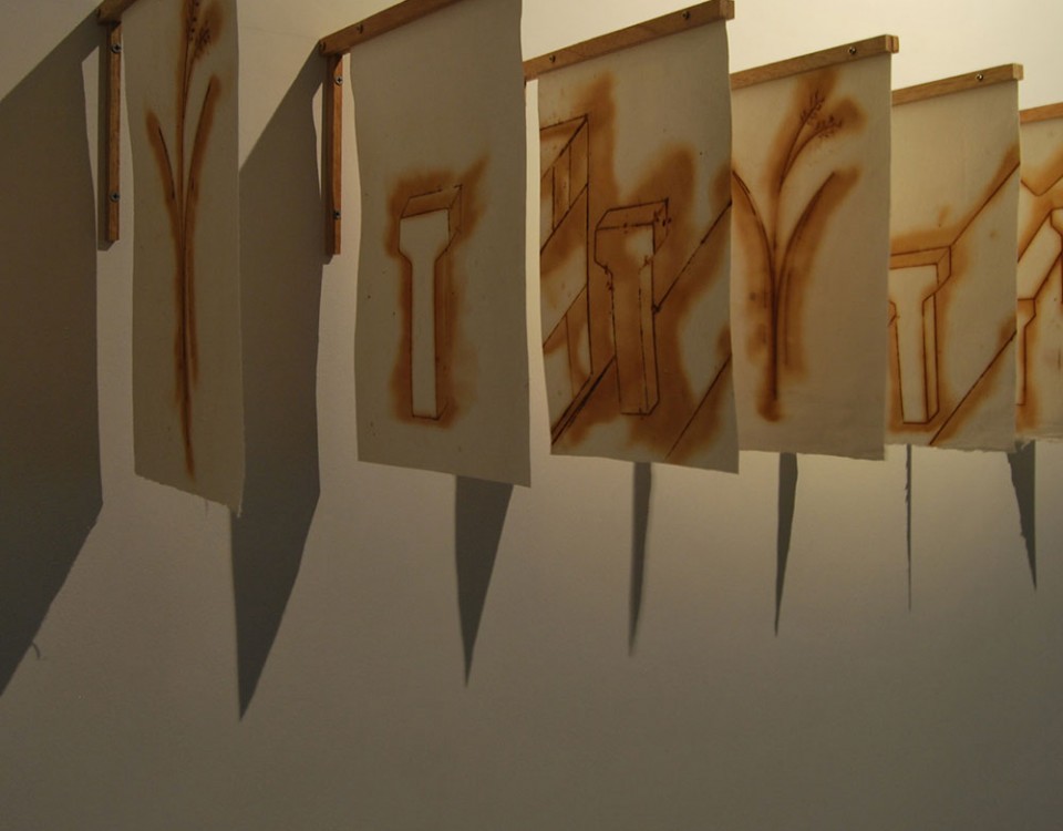 Autore Michele D'AgostinoTitolo Ponte Natura Misure variabili Materiale Ruggine su carta legno anno 2011